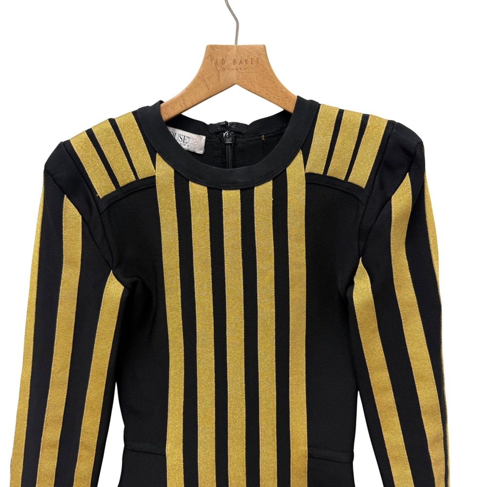 House of CB Balthazar Black Gold Metallic Stripe Bandage Mini Dress XS SB2391 - Picture 3 of 9